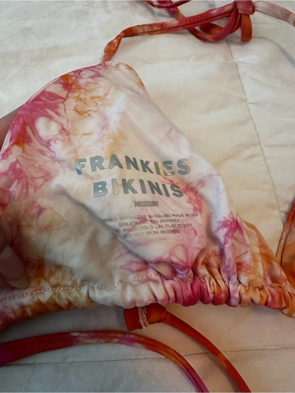 Frankie's Bikinis Tie-Dye Triangle Bikini Top - Pink & Orange